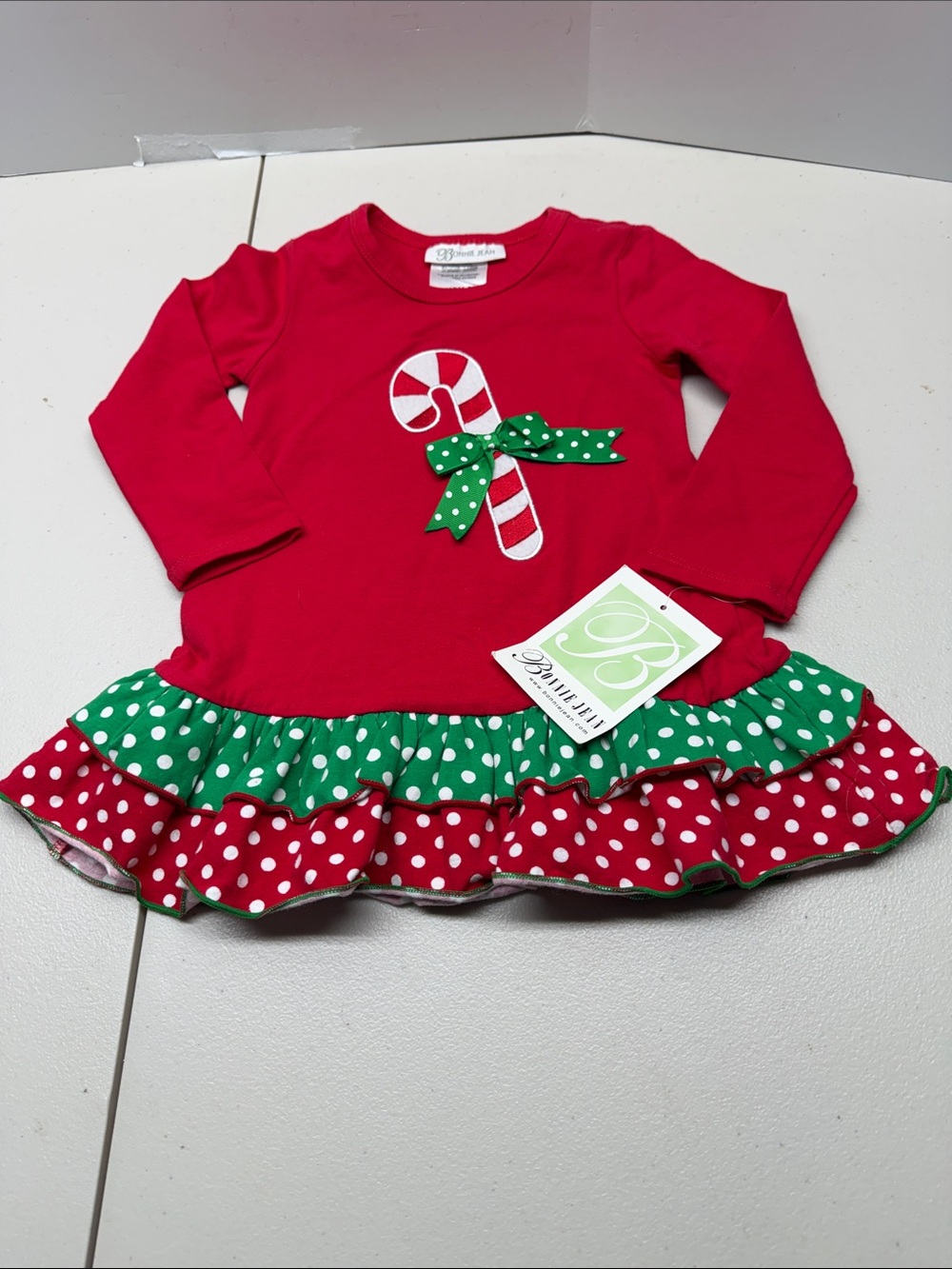 Bonnie Jean Red and Green Polka Dot Candy Cane Dress